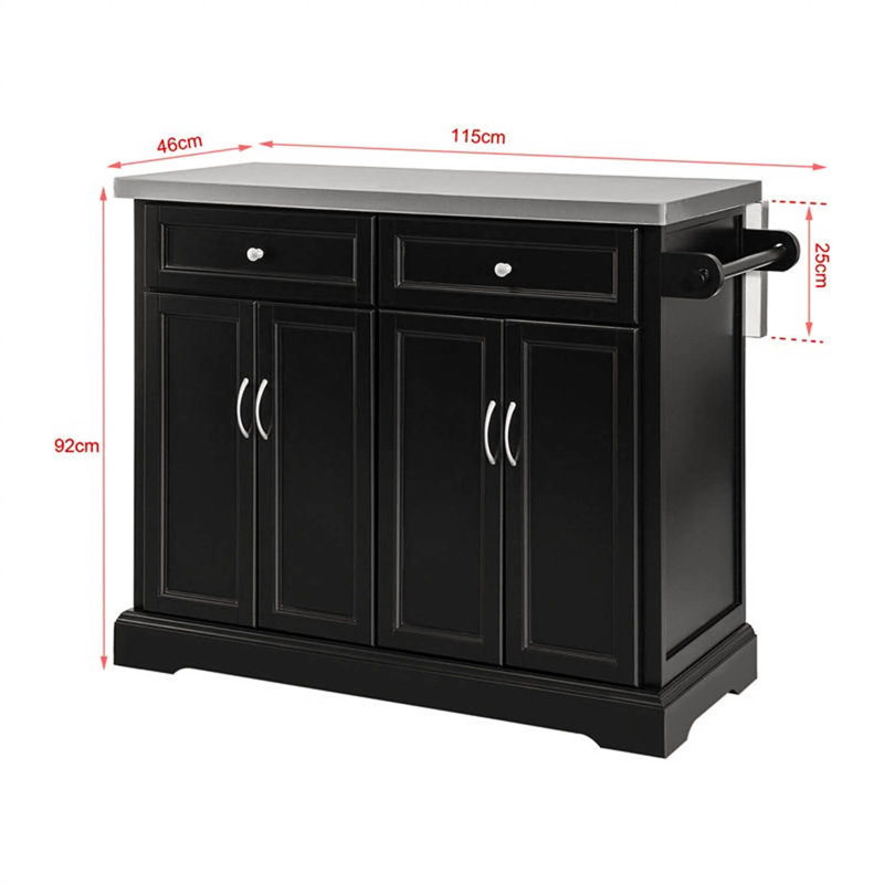 Lockaby Kitchen Island, Black, Stainless Steel