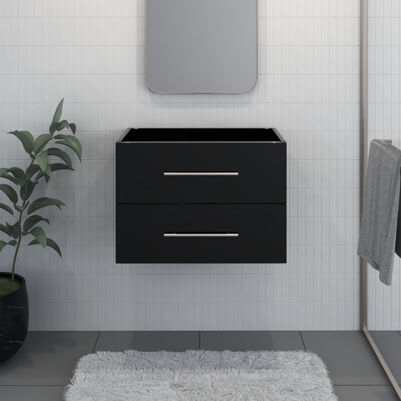 Base de meuble-lavabo mural simple 29 po Abdirahman, Noir brillant