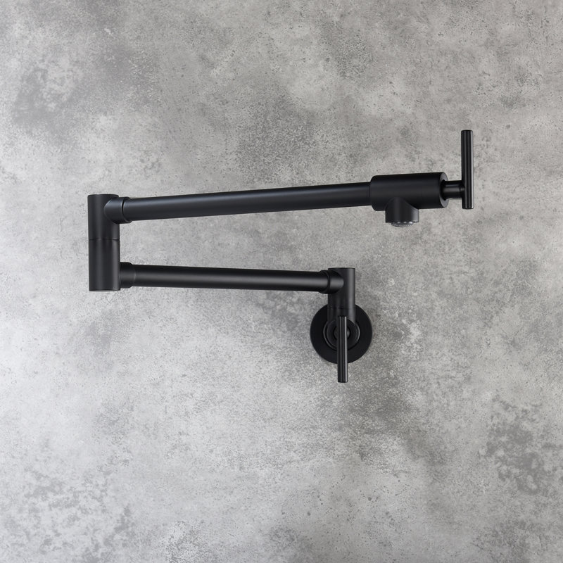 Matte Black Wall Mount Pot Filler Faucet, Brass, Double Handles Provide Consistent Water Release, Arm, Corrosion And Fingerprint Marks Smooth Supply, Corrosion Treatment Applied