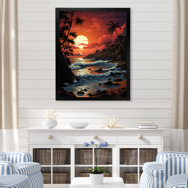 Applecroft Beach Crimson Sunset Papercut III, Cadre photo noir, H 20 po x l 12 po x P 1 po