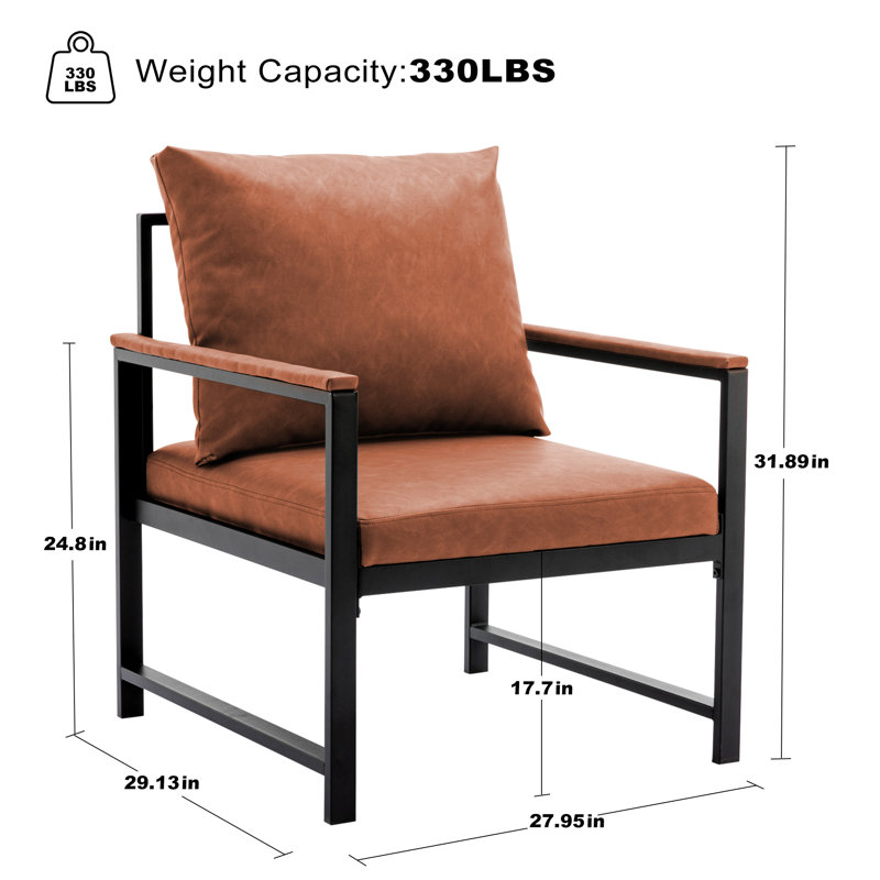 Guenot 29.1'' Wide Armchair with Pillows, Orange Faux Leather
