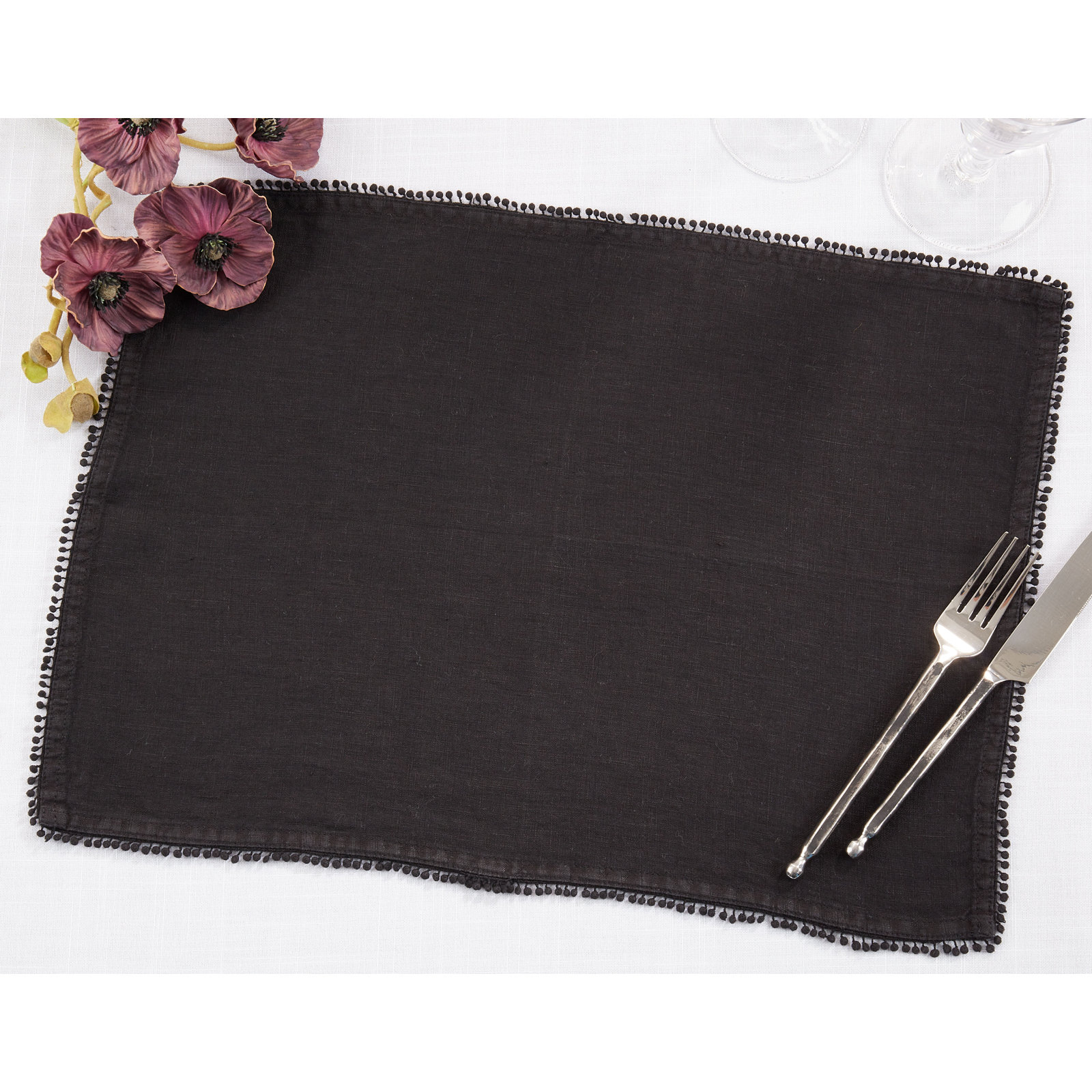 Brigid PomPom 20" Placemat, Black