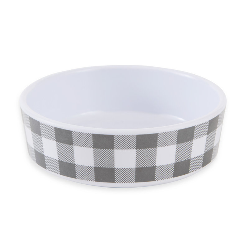 Bol pour nourriture pour chien et chat anti-dérapant Bone Dry Gingham, 2 tasses, Grey