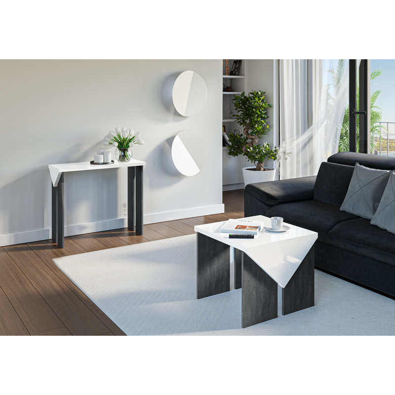 Trip Solid Coffee Table with Storage, 50cm H x 90cm W x 60cm D, White Gloss Top/Charcoal Base
