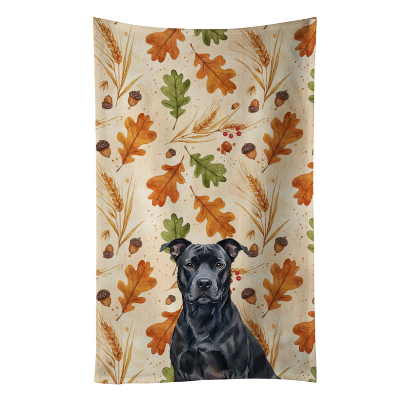 Black American Staffordshire Terrier Heirloom Fall Kitchen Towel, Black American Staffordshire Terrier
