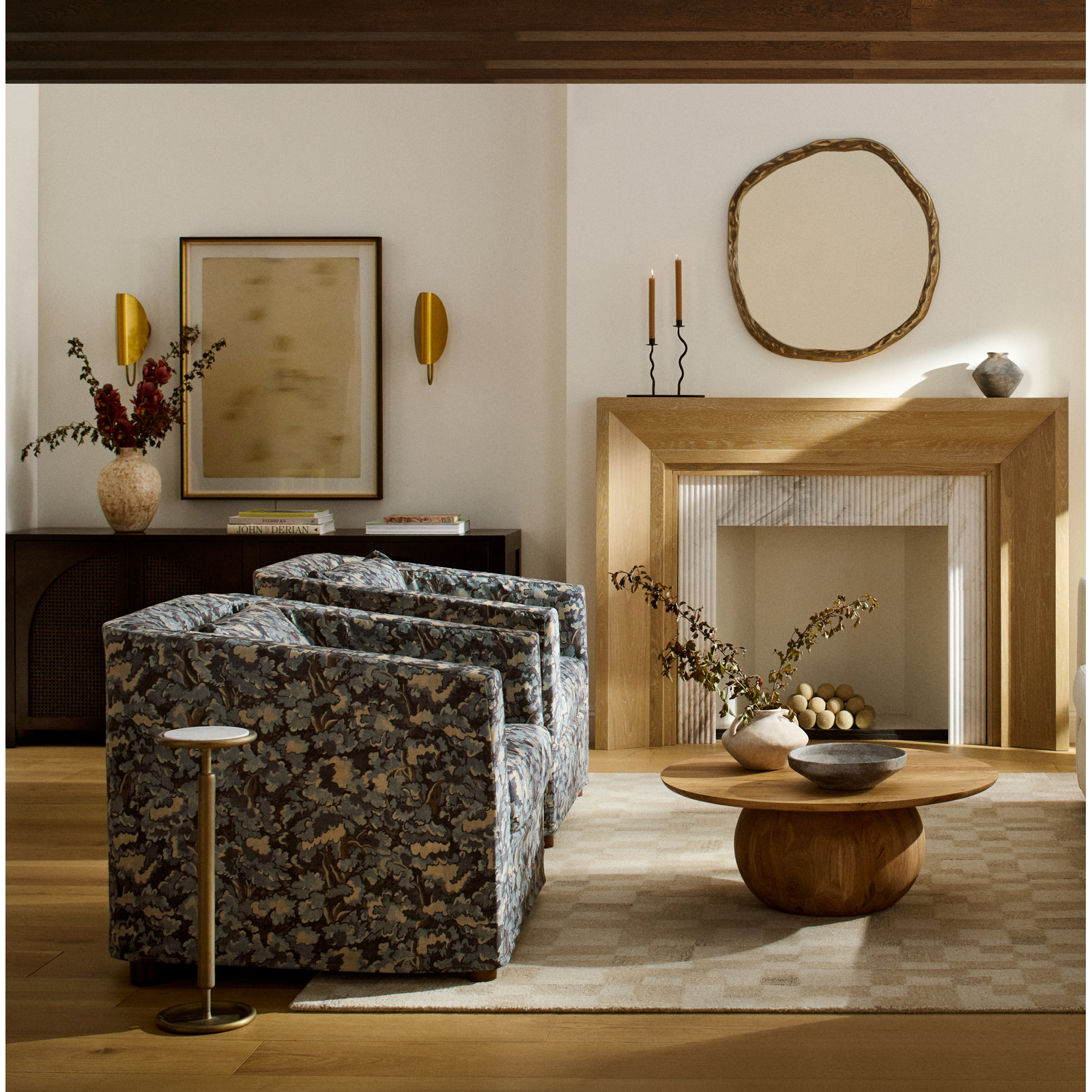 Connor 9" Genuine Marble End Table, Antique Brass