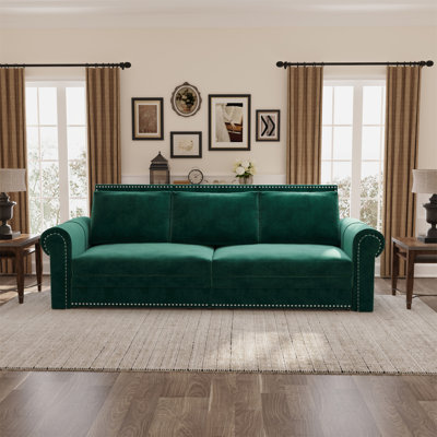 Canapé Chesterfield, canapé-lit gigogne de 93,7 po, canapé-lit convertible en velours 3 en 1 avec garniture cloutée et accoudoirs roulés, canapé-lit multifonctionnel pour le salon, la chambre à coucher