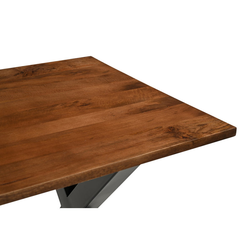 Timblin Solid Wood Top Metal Base Dining Table, Light Walnut