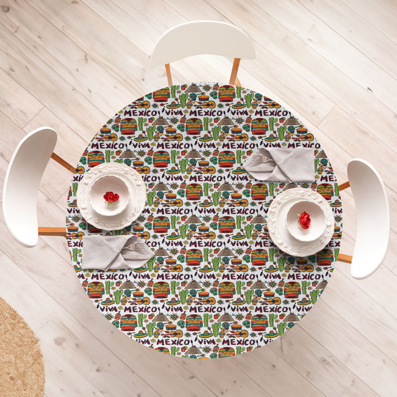 Wrought Studio™ Mexican Fitted Round Tablecloth Multicolor, 51.97" Round