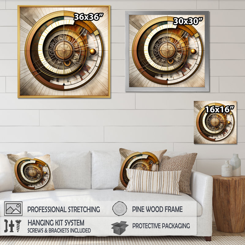 Art mural en spirale rétro «Caclulation The Universe», H 24 po x l 24 po x P 1 po, Cadre flottant brun