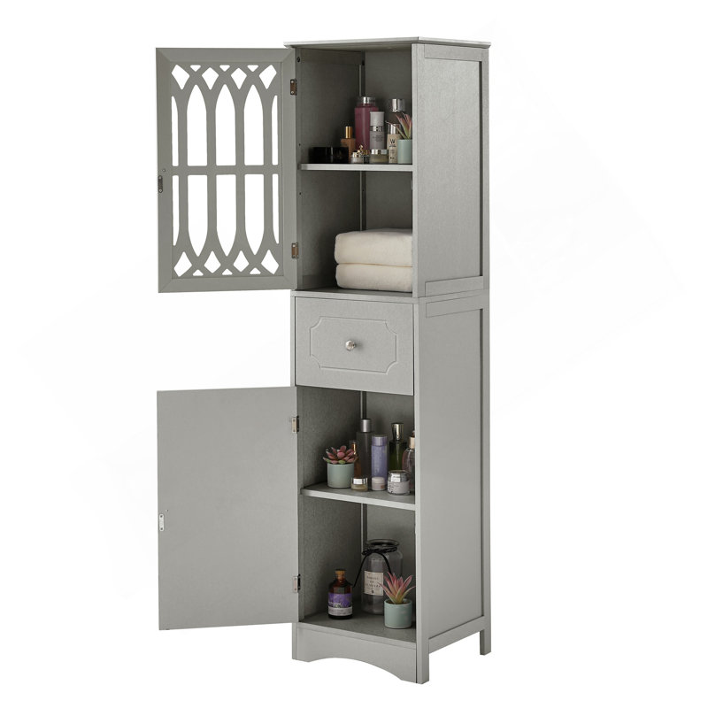 Tall Bathroom Cabinet, Freestanding Storage Cabinet With Drawer And Doors, MDF Board, Acrylic Door, Adjustable Shelf, Grey