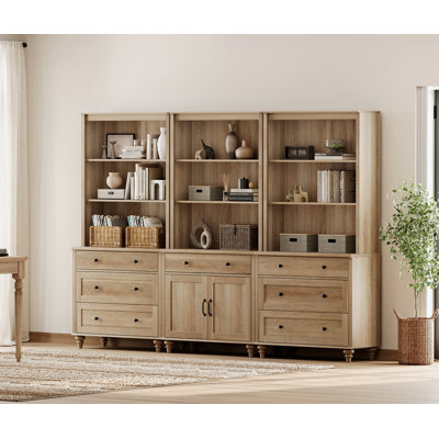 Scarlett Sideboard Cabinet With Bar Hutch, Farmhouse Sideboard Credenza With 6 Ample Drawer For Dining Room,  Large Storage Cabinet With Wood Doors And 5 Tier Shelve, Oak