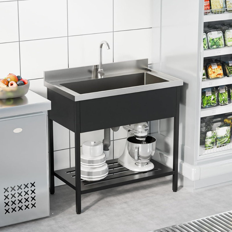 Freestanding Stainless Steel Utility Sink Laundry/Kitchen Sink With Faucet & Legs