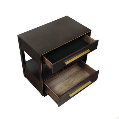 Table de chevet 2 tiroirs avec tablette au fini grain de poivre fumé