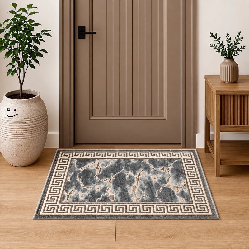 Abstract Area Rug, Rectangle 60 x 110 cm, Brown