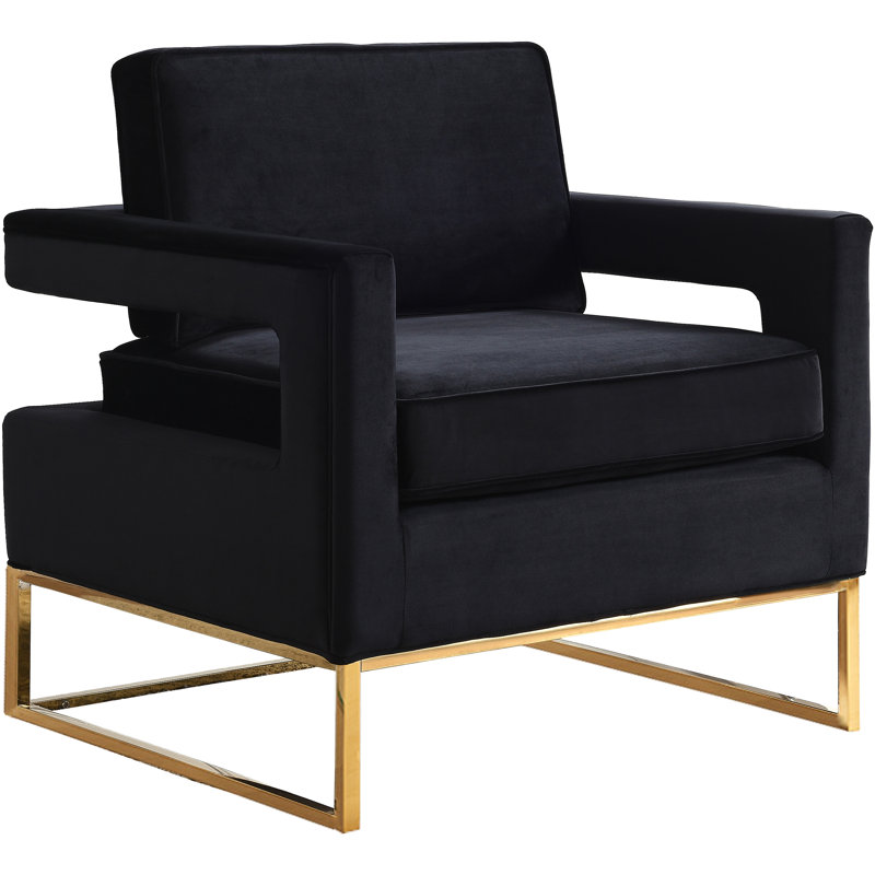 Binghamton Velvet Armchair, Black Velvet, Gold