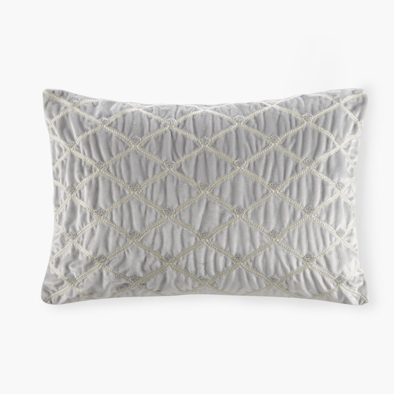 Croscill Aumont Embroidered Velvet Throw Pillow, Silver