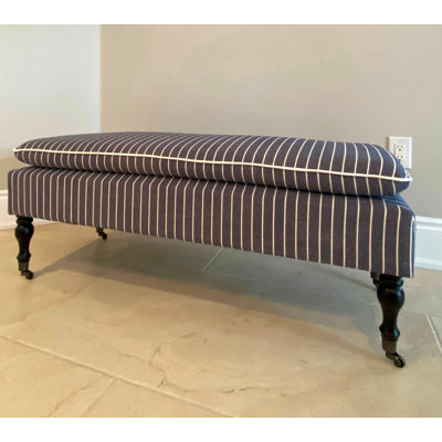 SEAT4U Prebe Bedroom Linen Ticking Stripe Fabric Upholstered Wooden Bench
