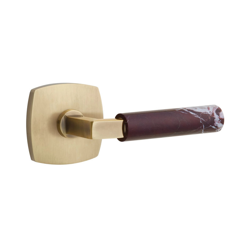 Ensemble de leviers de passage Emtek Select avec rosette urbaine moderne et tige carrée en L, levier en marbre Rosso Levanto LH