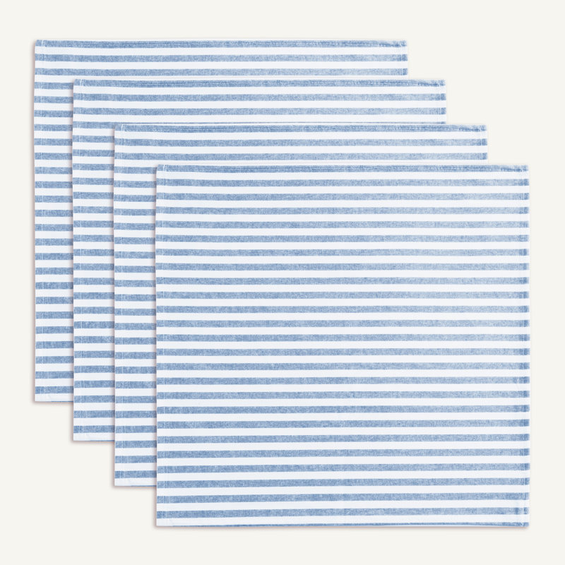 Serviette de table 100 % coton teint en fil, à rayures, 45,7 cm x 45,7 cm, Blue