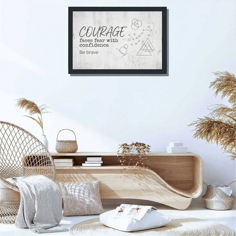 Courage fait face à la peur avec confiance, citation sur toile tendue, typographie minimaliste et conception géométrique pour le bureau à domicile ou la chambre à coucher