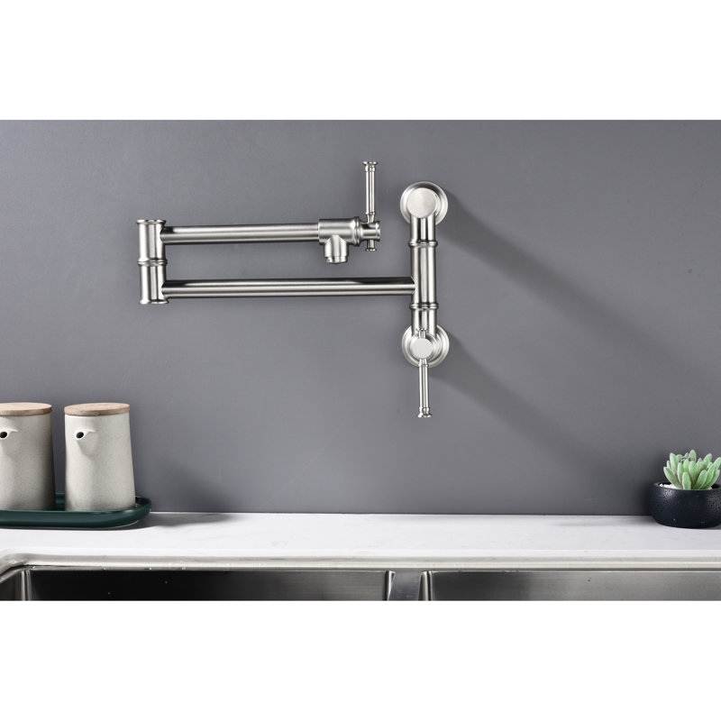 Robinet de remplissage de pot mural - laiton, style moderne, deux pièces, bras pivotant pliable, nickel brossé, conception à eau calme, anti-goutte, silencieux
