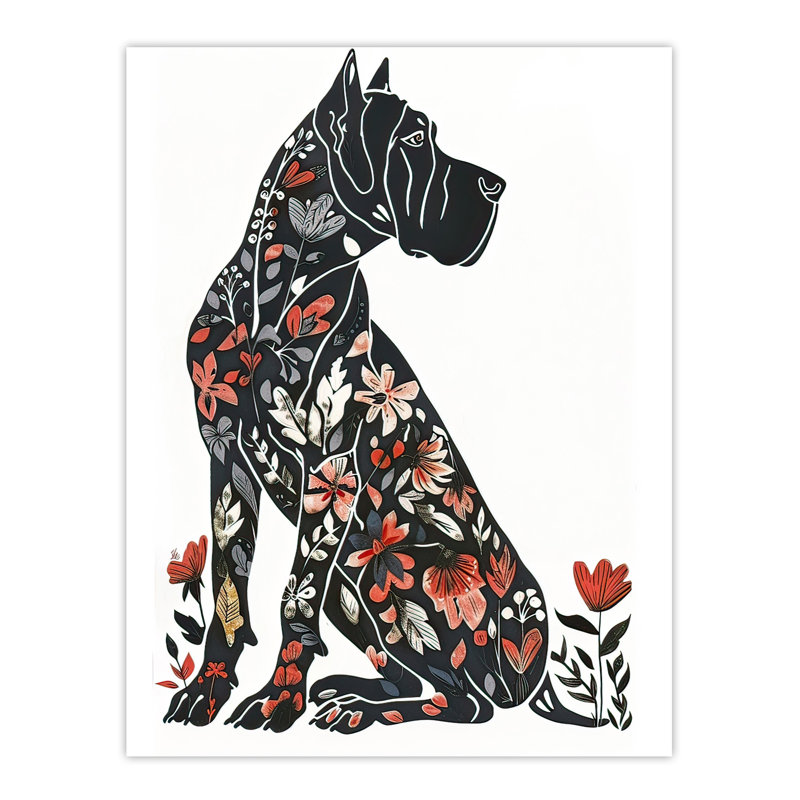Dog Lover Great Dane with Floral Pattern Wall Art Print