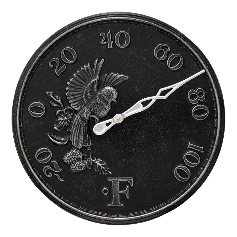 16" Songbird Thermometer, Black/Silver