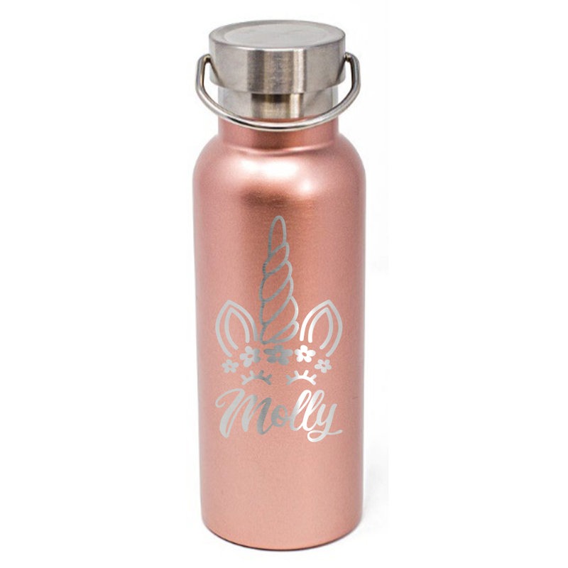 Visage de licorne 17 oz. Bouteille d'eau en acier inoxydable isolée sous vide, Ros
