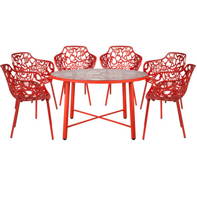 Summerlin 7-Piece Patio Dining Set With 48" Round Table And 6 Dining Arm Chairs In Aluminum