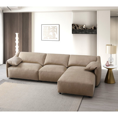 Veata Light Brown Suede Sectional Sofa