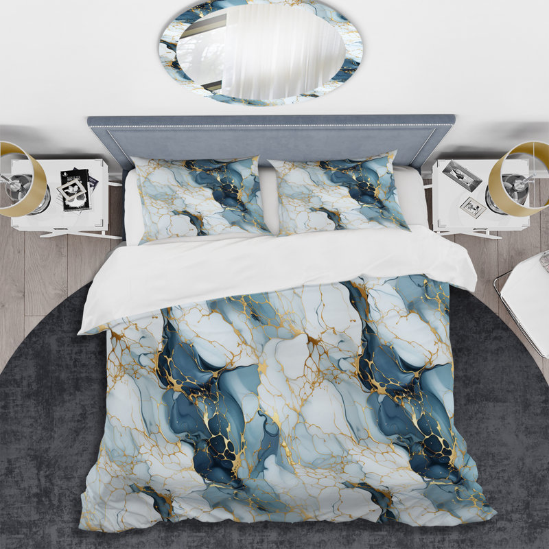Literie en marbre doré indémodable Classic Delights, Housse de couette pour grand lit et 2 taies décor