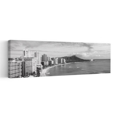 Buildings At The Coastline With A Volcanic Mountain In The Background, Diamond Head, Waikiki, Oahu, Honolulu, Hawaii, Usa Tranquil Abstract Contemp...