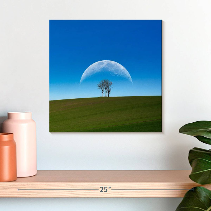 Oberle, crépuscule, lune et arbre, H 16 po x l 16 po