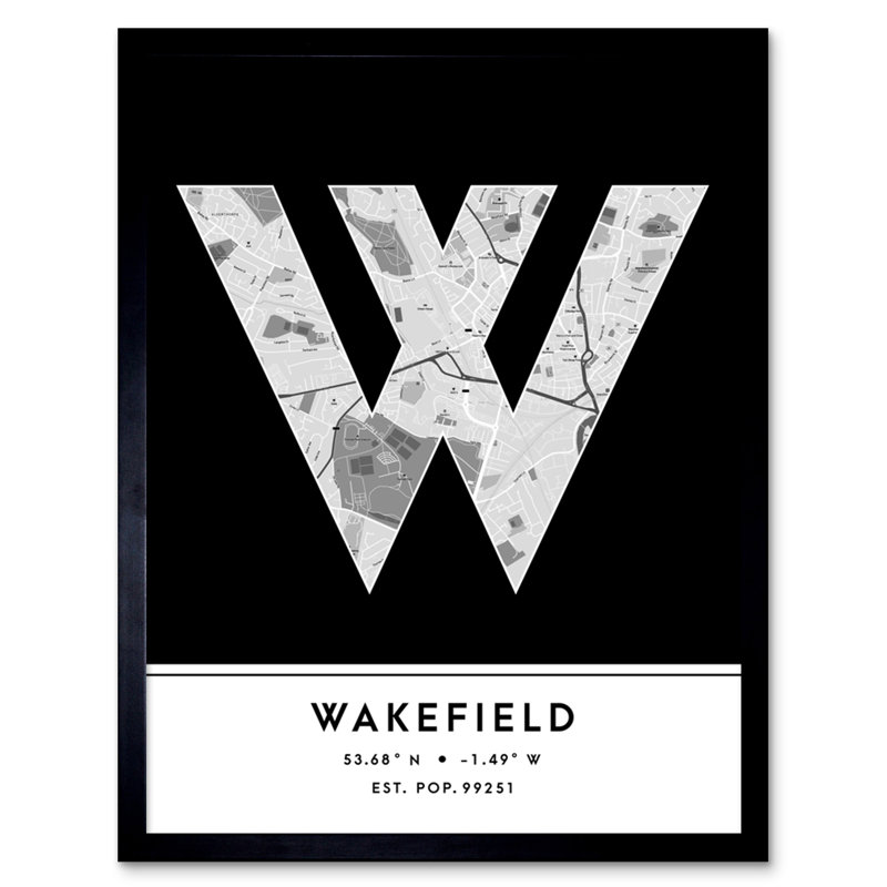 Wakefield City Map Wakefield Black & White - Single Picture Frame Typography
