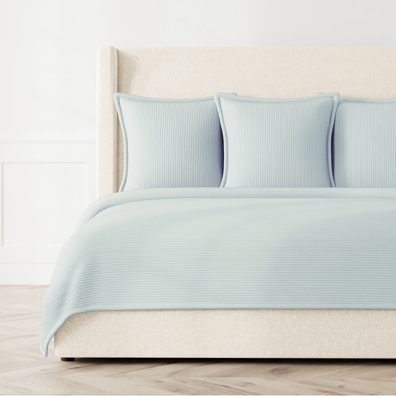 Linea Coverlet, Queen Coverlet + 2 Euro Shams, Gracious Blue