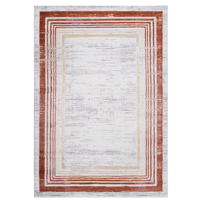 Tapis brun / ivoire / bordé anti-taches NAAR MARFI Collection 2X3, Rectangle 5 pi x 7 pi