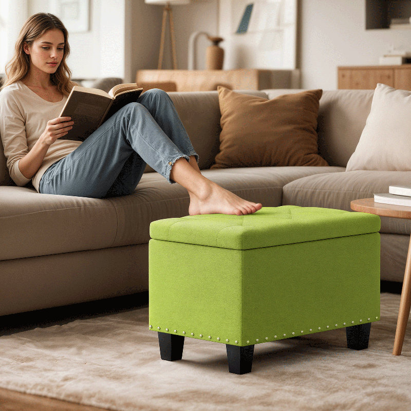 Structure en panneau de fibres de bois avec repose-pieds en lin, Vert