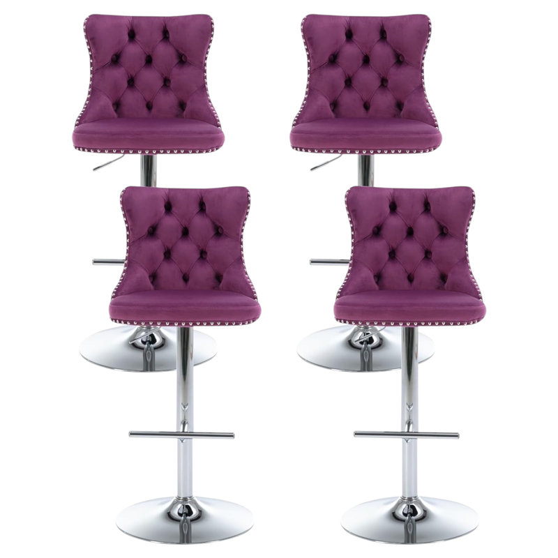 Tabouret de bar pivotant à hauteur réglable Zager, Argent, 4, Mauve