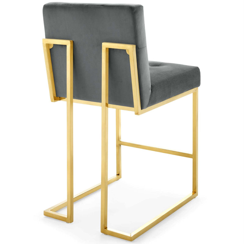 Tabouret de bar en acier inoxydable Privy Performance de Modway, Or / velours gris anthracite, Noir