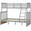 Lit simple superposé au-dessus d'un lit double, lit superposé en bois avec échelle et garde-corps gris