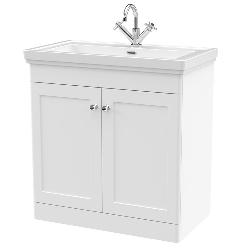 Classique 800mm Free-standing Single Bathroom Vanity with Vitreous China Vanity Top, Satin White