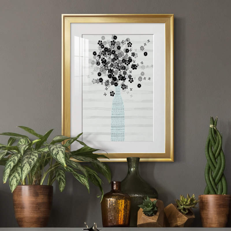 Bouquet de noir et blanc - Cadre photo, reproduction d'art sur papier, H 22,5 po x l 30,5 po x P 1,5 po, Or