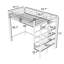 Lit mezzanine simple en métal avec escalier de rangement, tablette grillagée et garde-corps-458004993