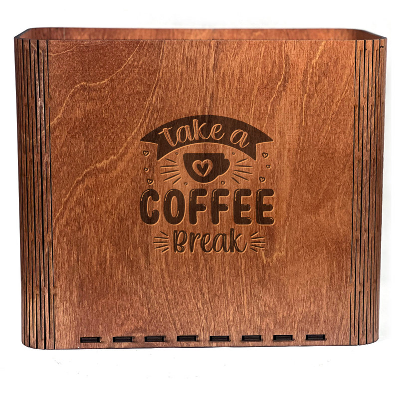 Slim Trash Can - "Take a Coffee Break" - Wooden Garbage Bin
