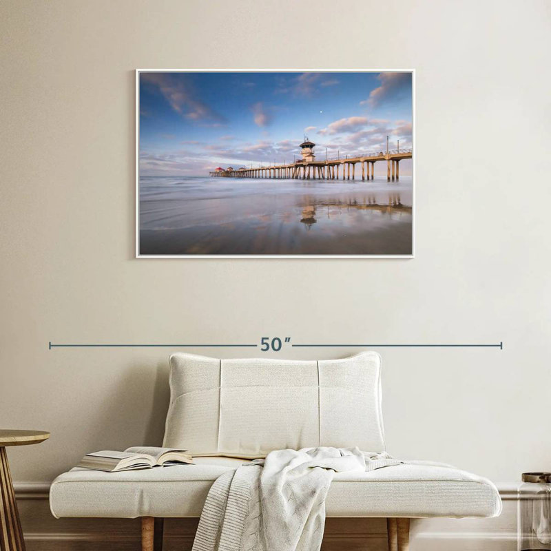 Coastal Huntington Pier, Cadre flottant blanc, 37 po x 25 po