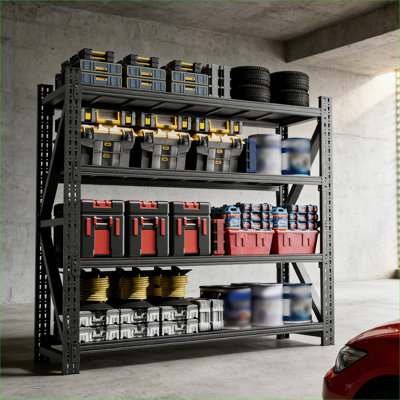 High-Capacity Adjustable Storage Shelving Unit, 5-Tier Metal Construction, 78.7 Inch Wide Jet Black Industrial Steel Rack for Garage and Warehouse Storage