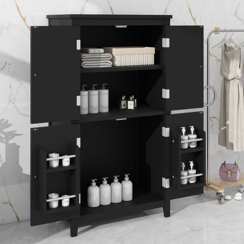 Elegant Bathroom Floor Storage Cabinet, Bathroom Storage Unit, Freestanding Cabinet With 4 Doors, Adjustable Shelves, Adaptable Shelves