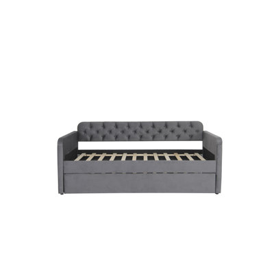 Twin Size Upholstered Daybed With Trundle And USB Charging Design, Velvet Upholstered Daybed Frame, Twin Sofa Bed