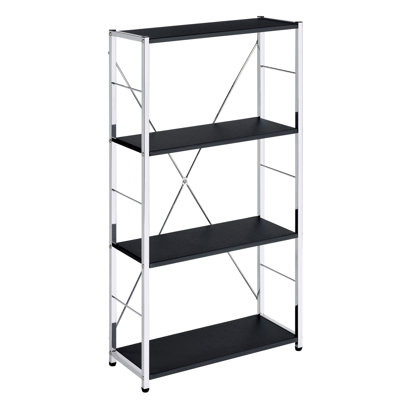 Black And Chrome 4-Tier Rectangular Bookshelf